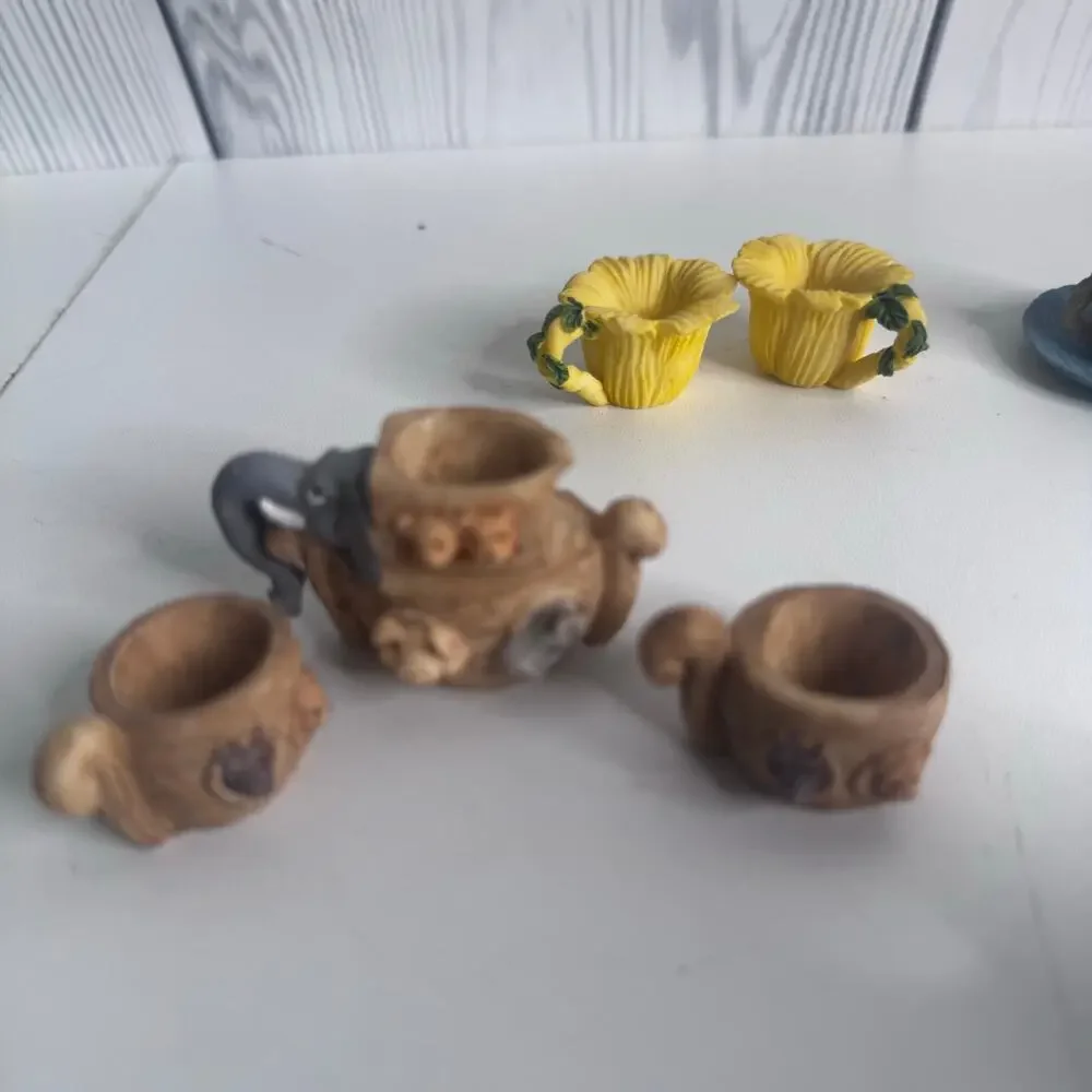 Vintage Ceramic Resin Miniature Figures Teapots Lot of 15 Pieces Trinkets